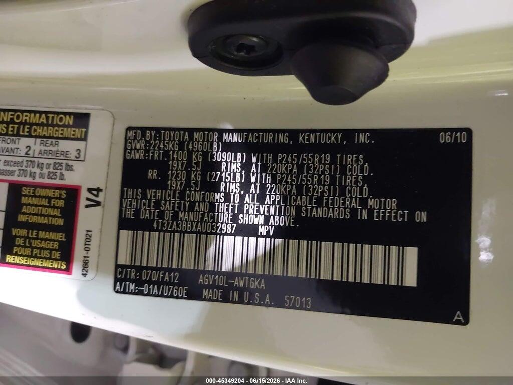 4T3ZA3BBXAU032987 2010 TOYOTA VENZA photo no. 9