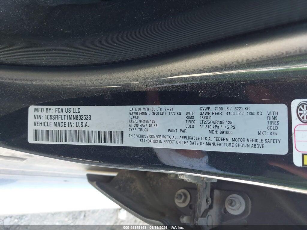 1C6SRFLT1MN802533 2021 RAM 1500 photo no. 9
