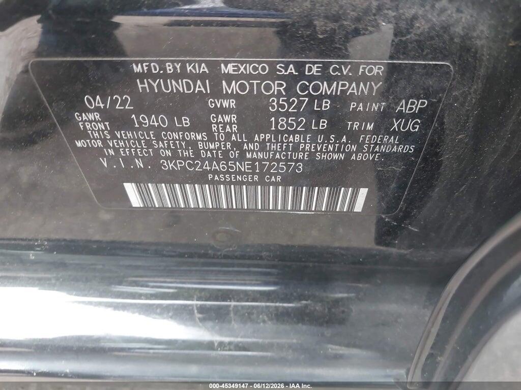 3KPC24A65NE172573 2022 HYUNDAI ACCENT photo no. 9