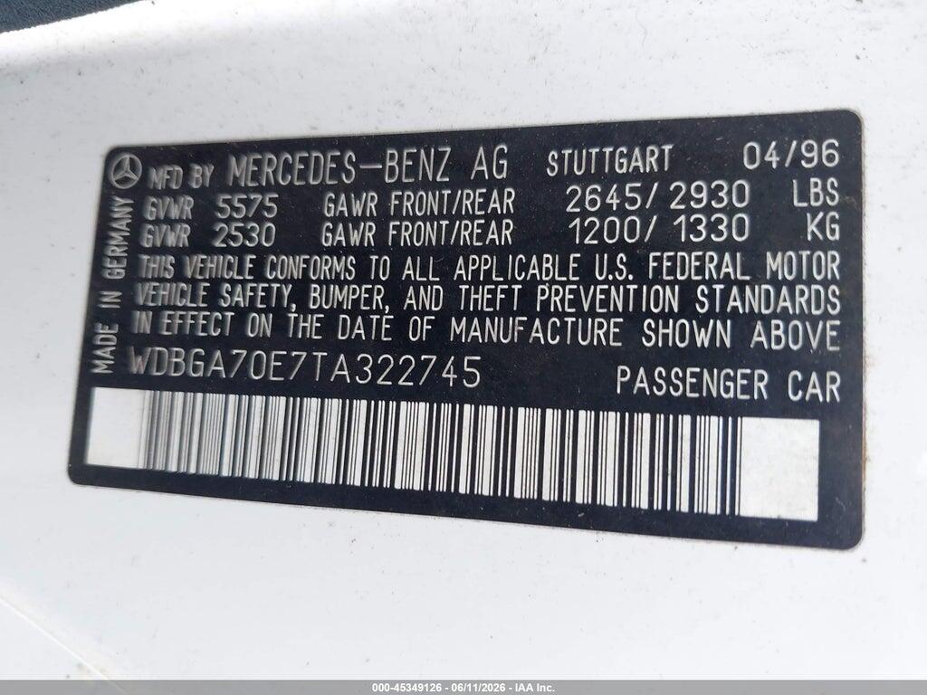 WDBGA70E7TA322745 1996 MERCEDES-BENZ S photo no. 9