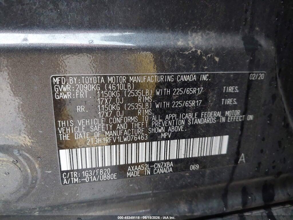 2T3H1RFV1LW076463 2020 TOYOTA RAV4 photo no. 9