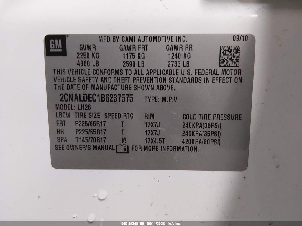 2CNALDEC1B6237575 2011 CHEVROLET EQUINOX photo no. 9