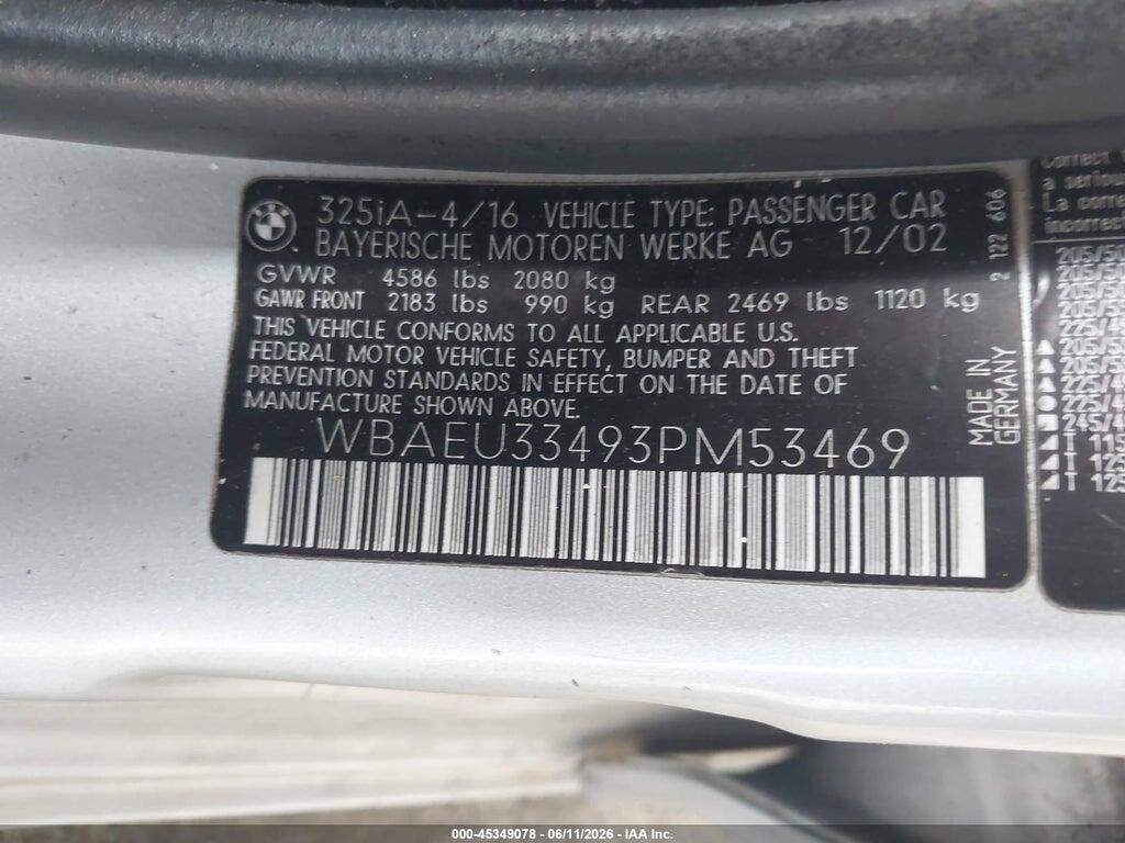 WBAEU33493PM53469 2003 BMW 3 SERIES photo no. 9