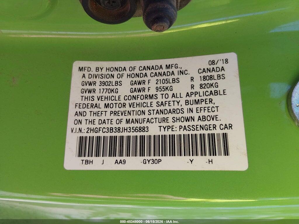 2HGFC3B38JH356883 2018 HONDA CIVIC photo no. 9