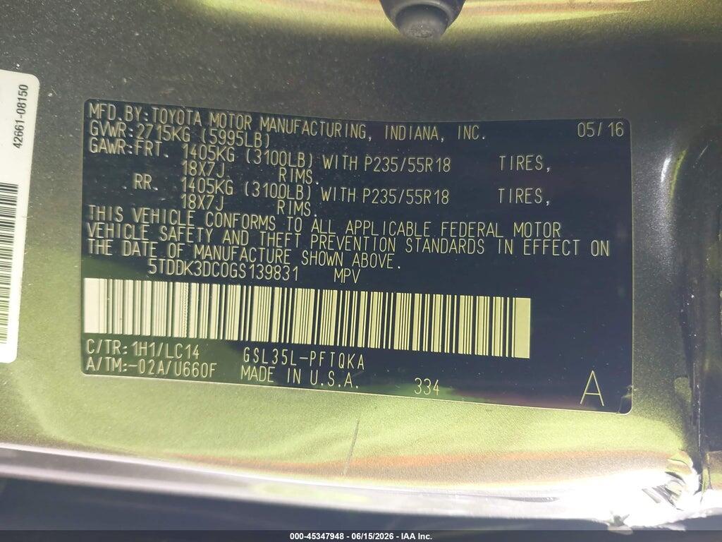 5TDDK3DC0GS139831 2016 TOYOTA SIENNA photo no. 9
