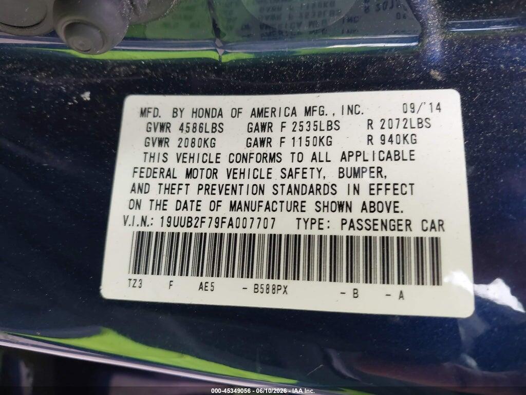 19UUB2F79FA007707 2015 ACURA TLX photo no. 9