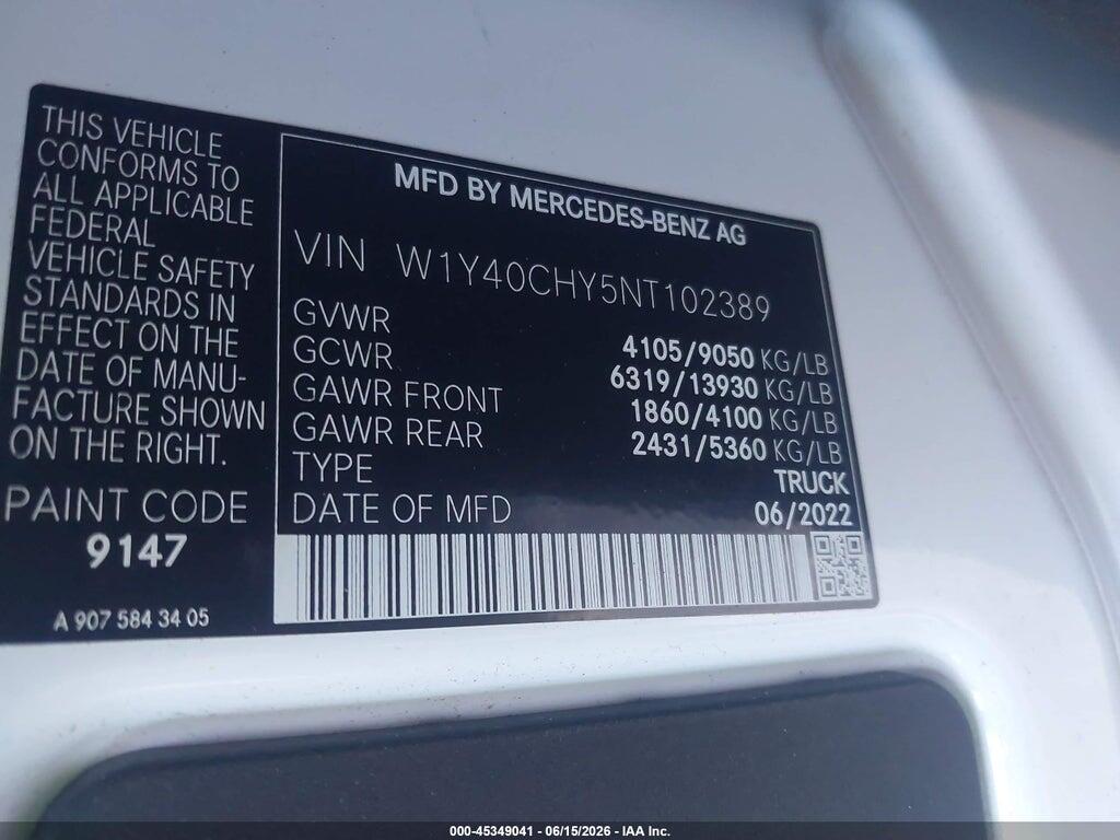 W1Y40CHY5NT102389 2022 MERCEDES-BENZ SPRINTER photo no. 9