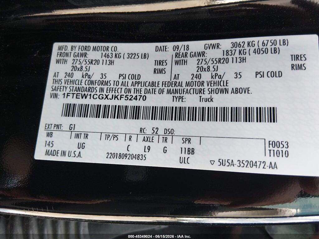1FTEW1CGXJKF52470 2018 FORD F-150 photo no. 9