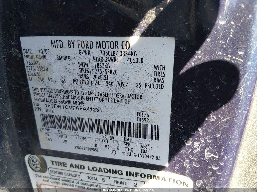 1FTFW1CV7AFA41231 2010 FORD F-150 photo no. 9