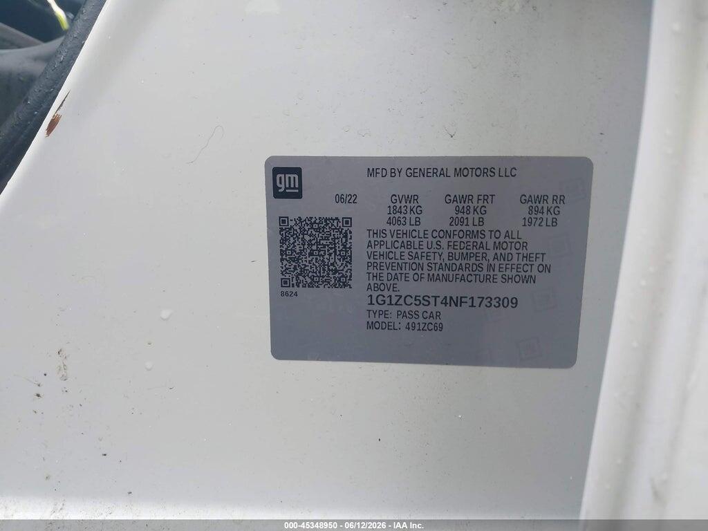 1G1ZC5ST4NF173309 2022 CHEVROLET MALIBU photo no. 9