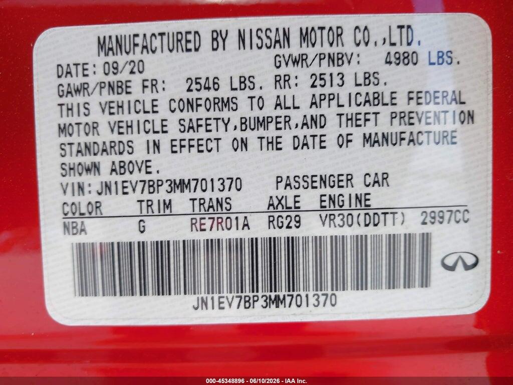 JN1EV7BP3MM701370 2021 INFINITI Q50 photo no. 9