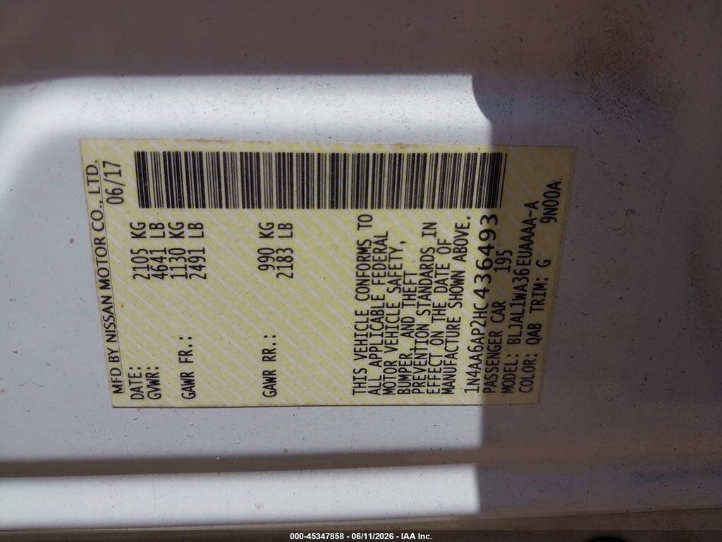 1N4AA6AP2HC436493 2017 NISSAN MAXIMA photo no. 9