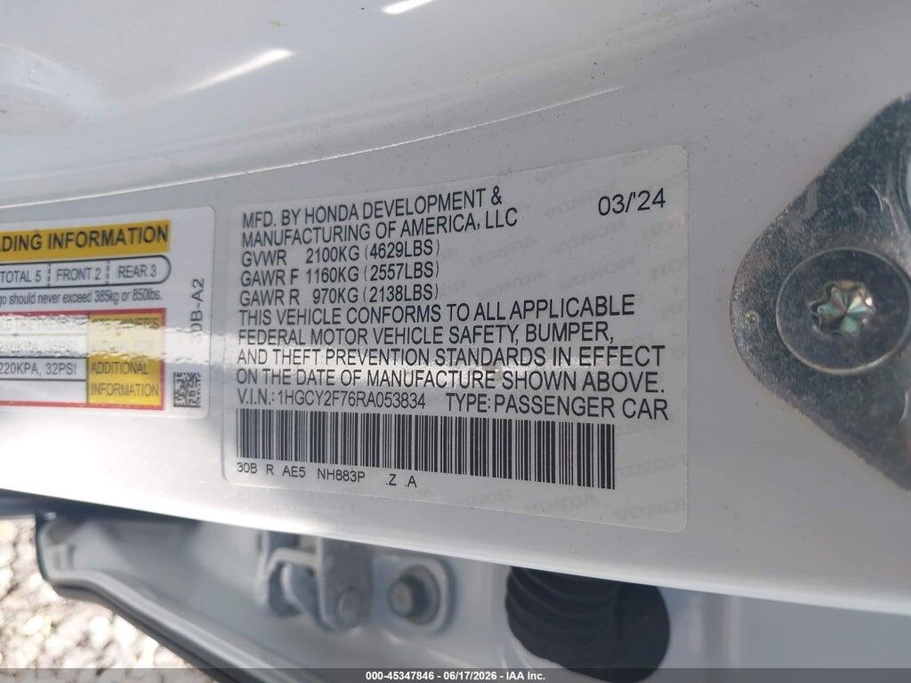1HGCY2F76RA053834 2024 HONDA ACCORD HYBRID photo no. 9