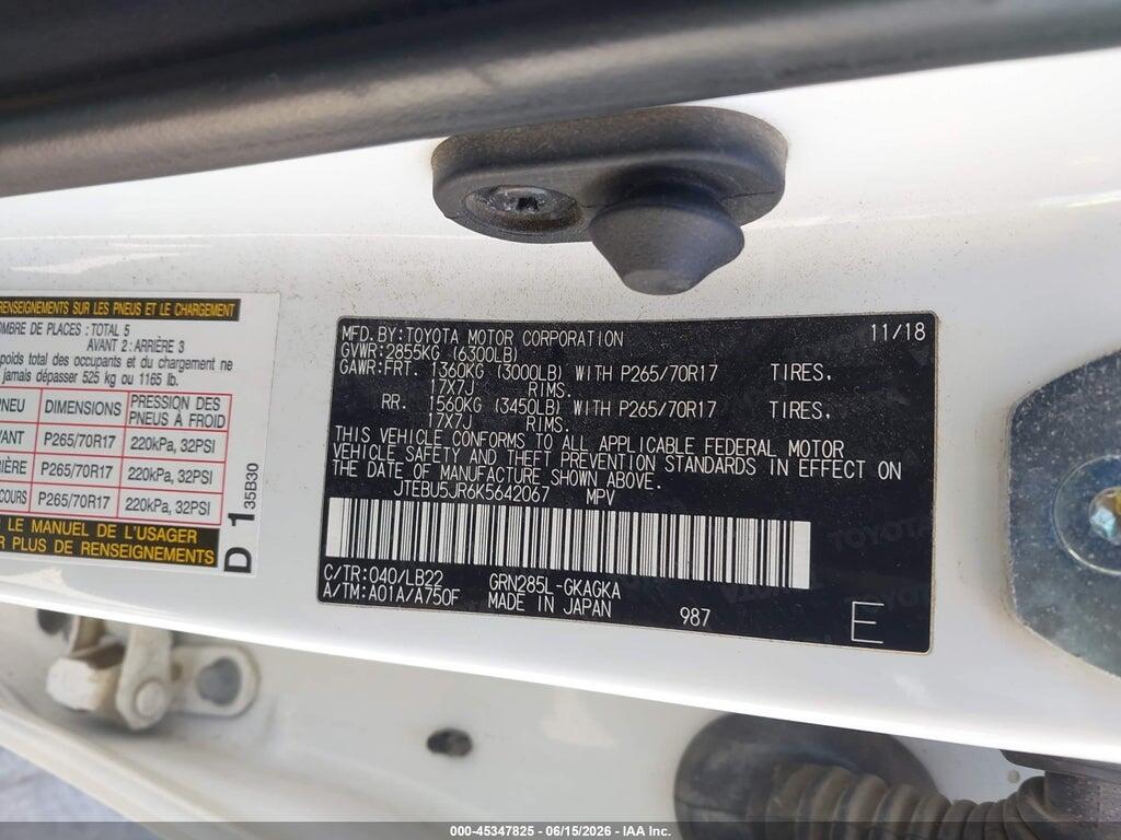 JTEBU5JR6K5642067 2019 TOYOTA 4RUNNER photo no. 9