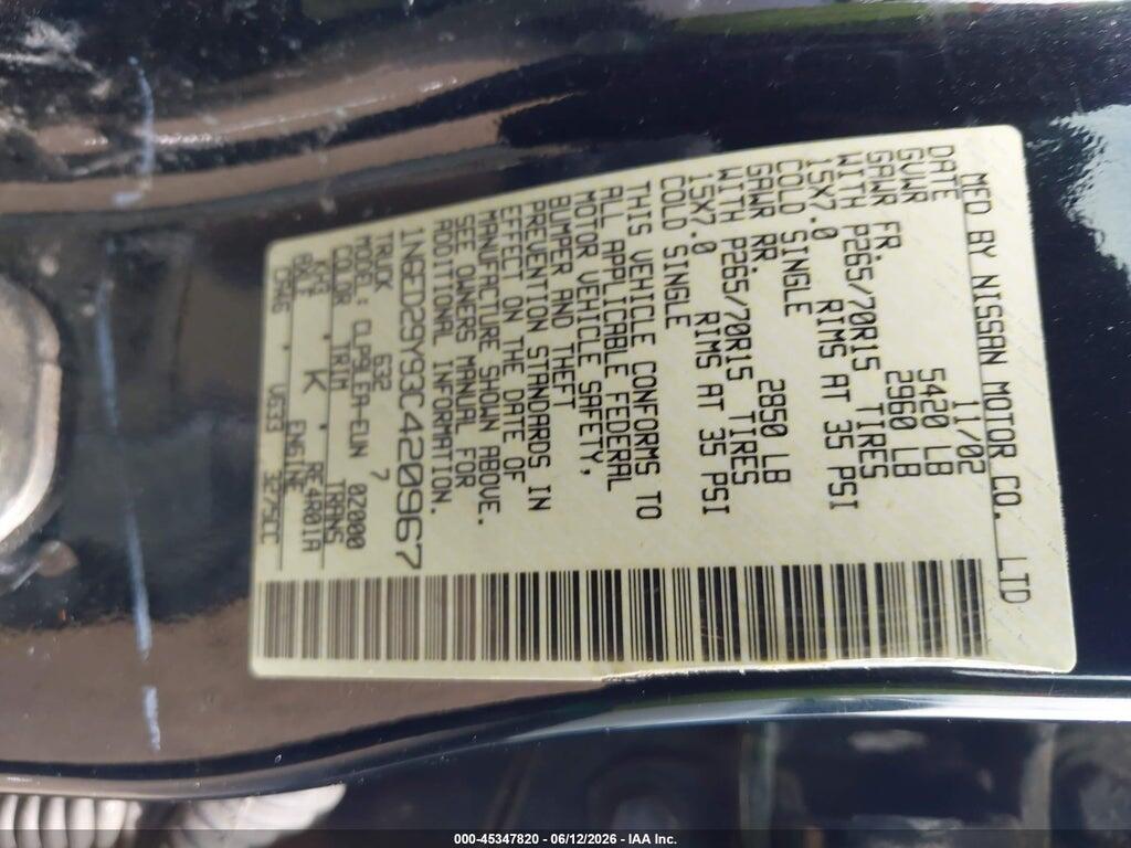 1N6ED29Y93C420967 2003 NISSAN FRONTIER photo no. 9