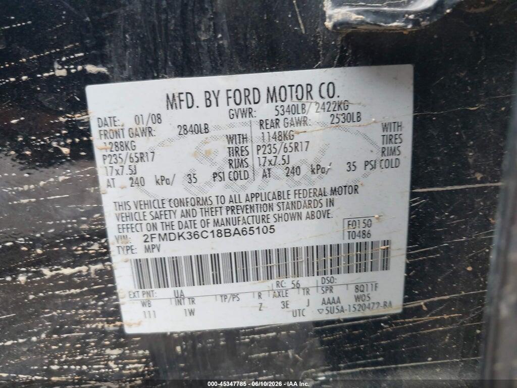 2FMDK36C18BA65105 2008 FORD EDGE photo no. 9