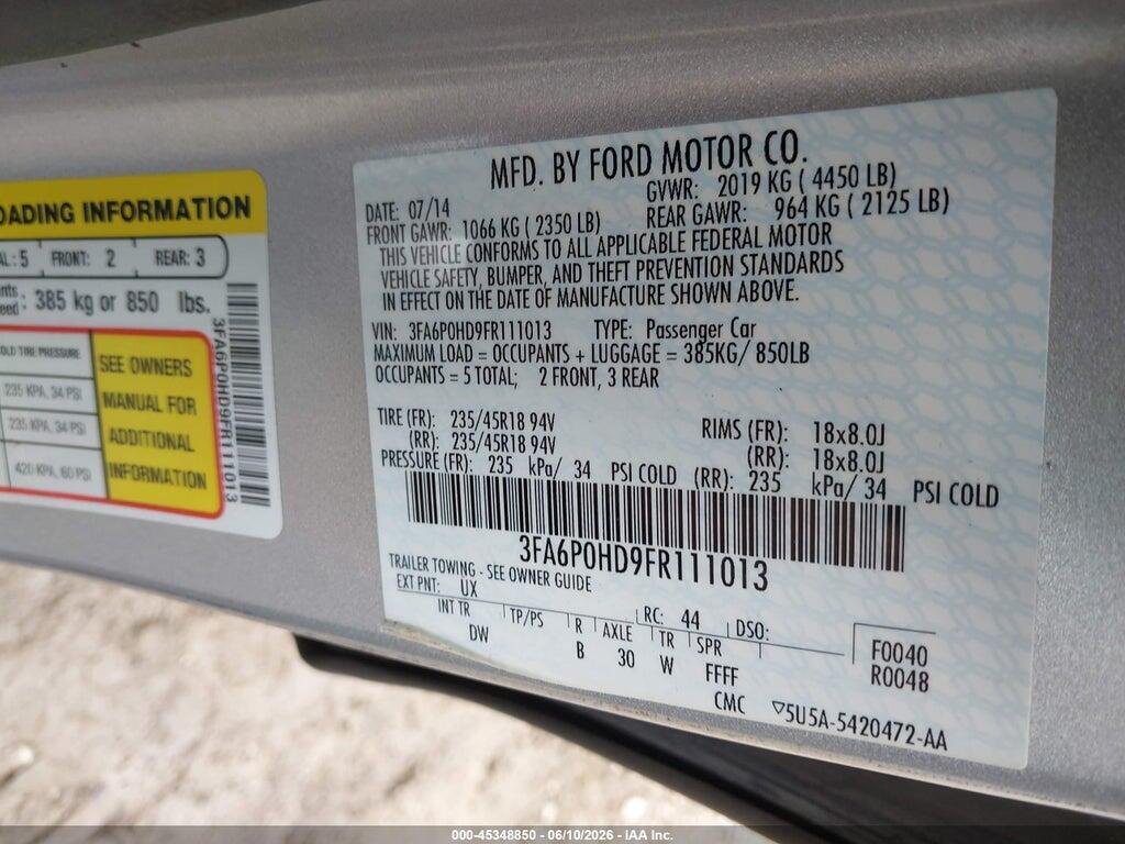 3FA6P0HD9FR111013 2015 FORD FUSION photo no. 9