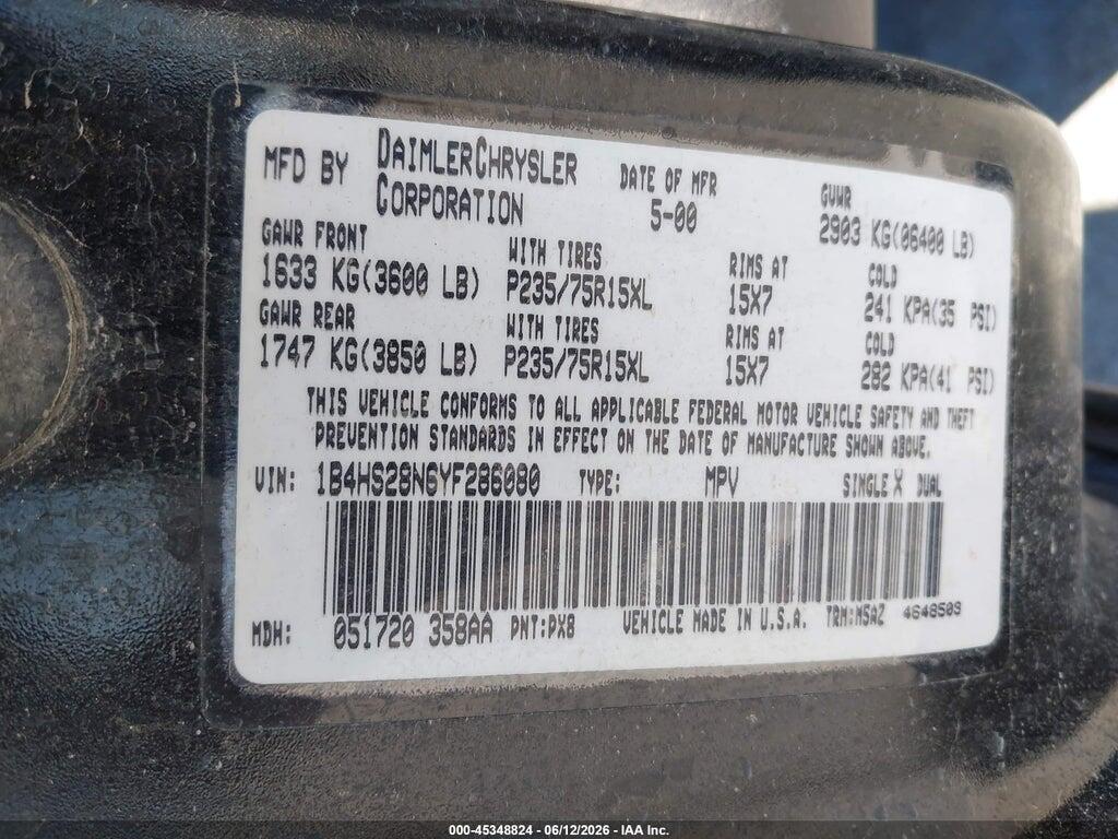 1B4HS28N6YF286080 2000 DODGE DURANGO photo no. 9