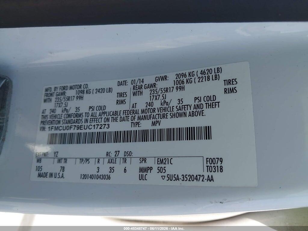 1FMCU0F79EUC17273 2014 FORD ESCAPE photo no. 9