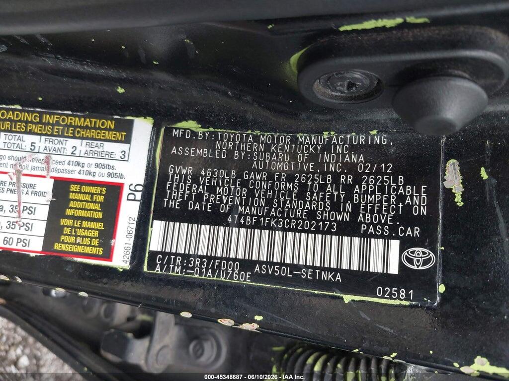 4T4BF1FK3CR202173 2012 TOYOTA CAMRY photo no. 9