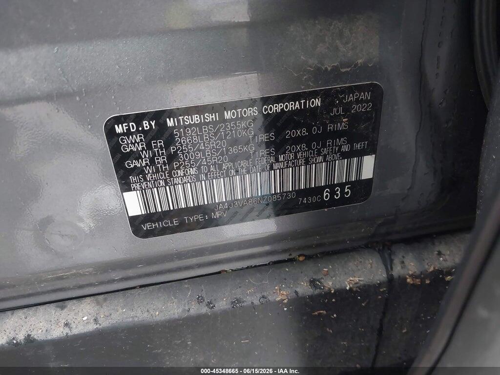 JA4J3VA86NZ085730 2022 MITSUBISHI OUTLANDER photo no. 9