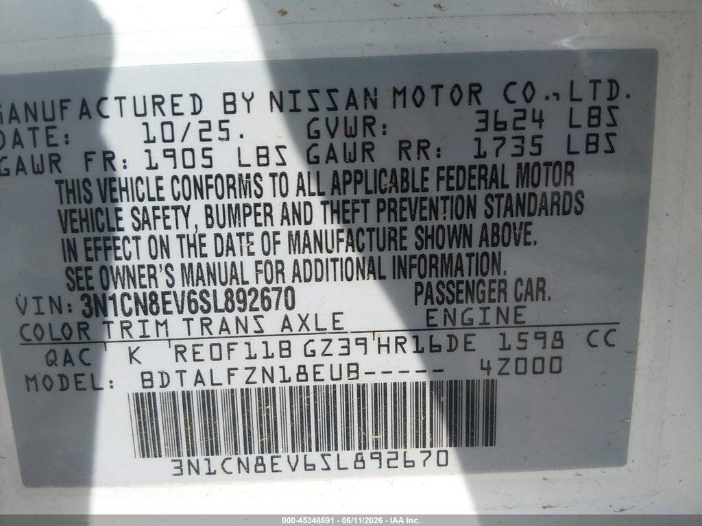 3N1CN8EV6SL892670 2025 NISSAN VERSA photo no. 9