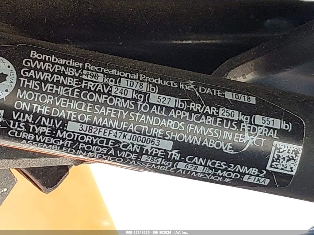 3JB2FEF47KJ000063 2019 CAN-AM RYKER photo no. 10