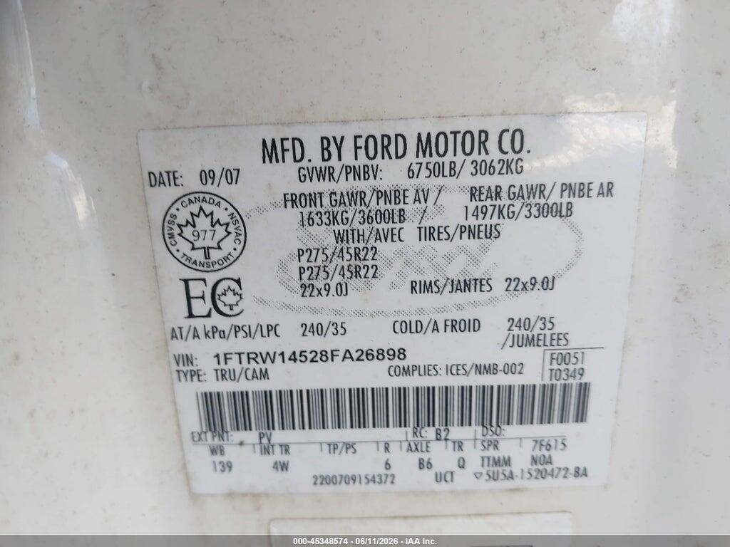 1FTRW14528FA26898 2008 FORD F-150 photo no. 9