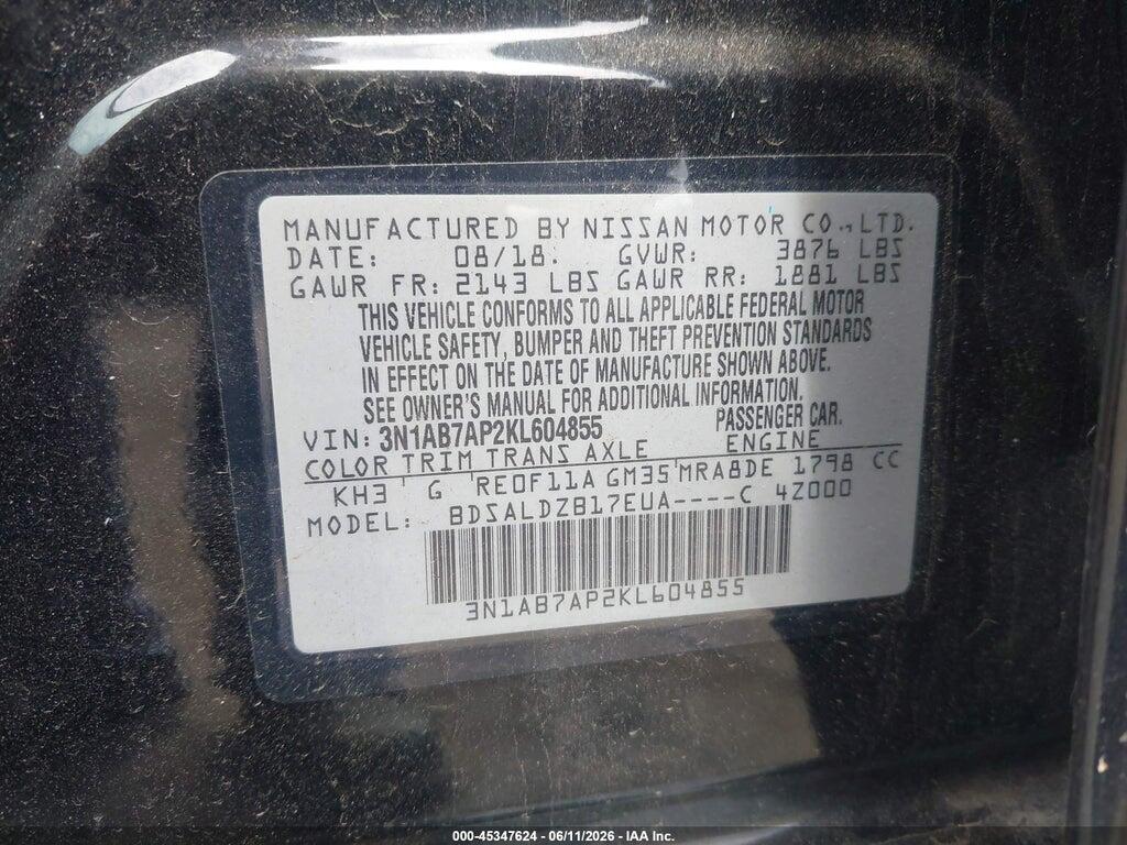 3N1AB7AP2KL604855 2019 NISSAN SENTRA photo no. 9