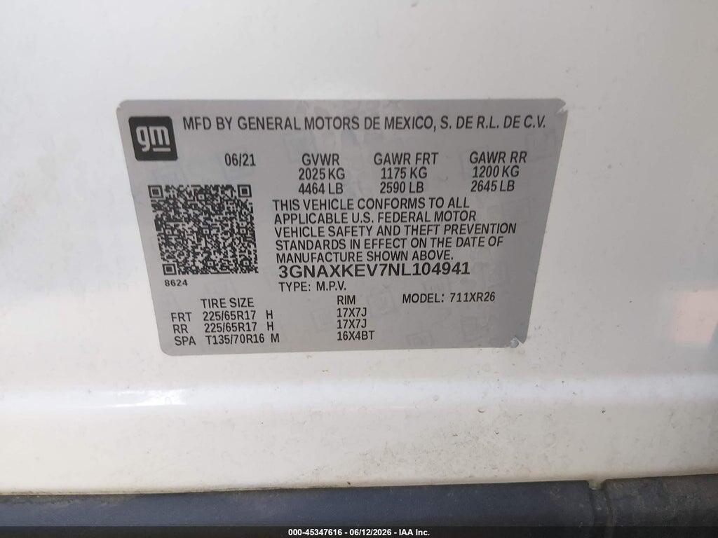 3GNAXKEV7NL104941 2022 CHEVROLET EQUINOX photo no. 9