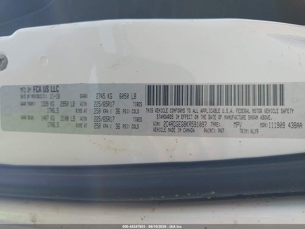 2C4RDGEG8KR591097 2019 DODGE GRAND CARAVAN photo no. 9