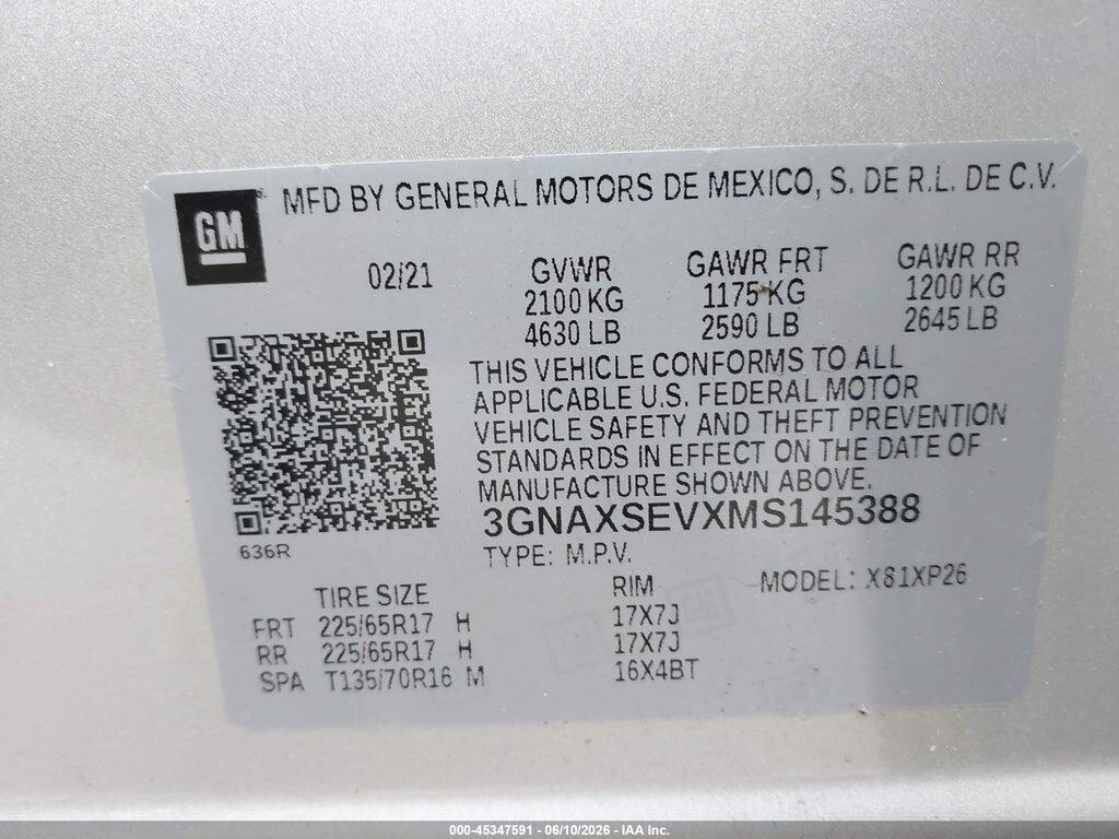 3GNAXSEVXMS145388 2021 CHEVROLET EQUINOX photo no. 9