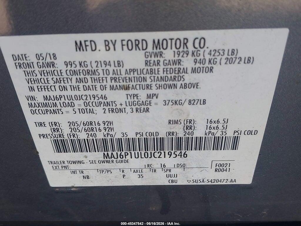 MAJ6P1UL0JC219546 2018 FORD ECOSPORT photo no. 9