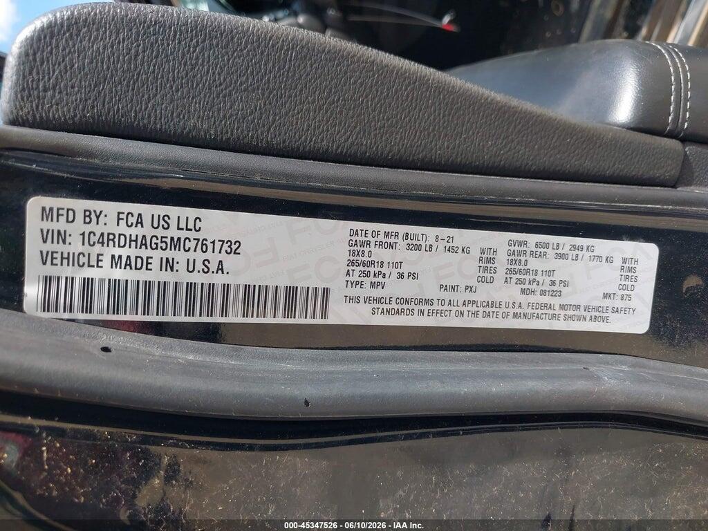 1C4RDHAG5MC761732 2021 DODGE DURANGO photo no. 9