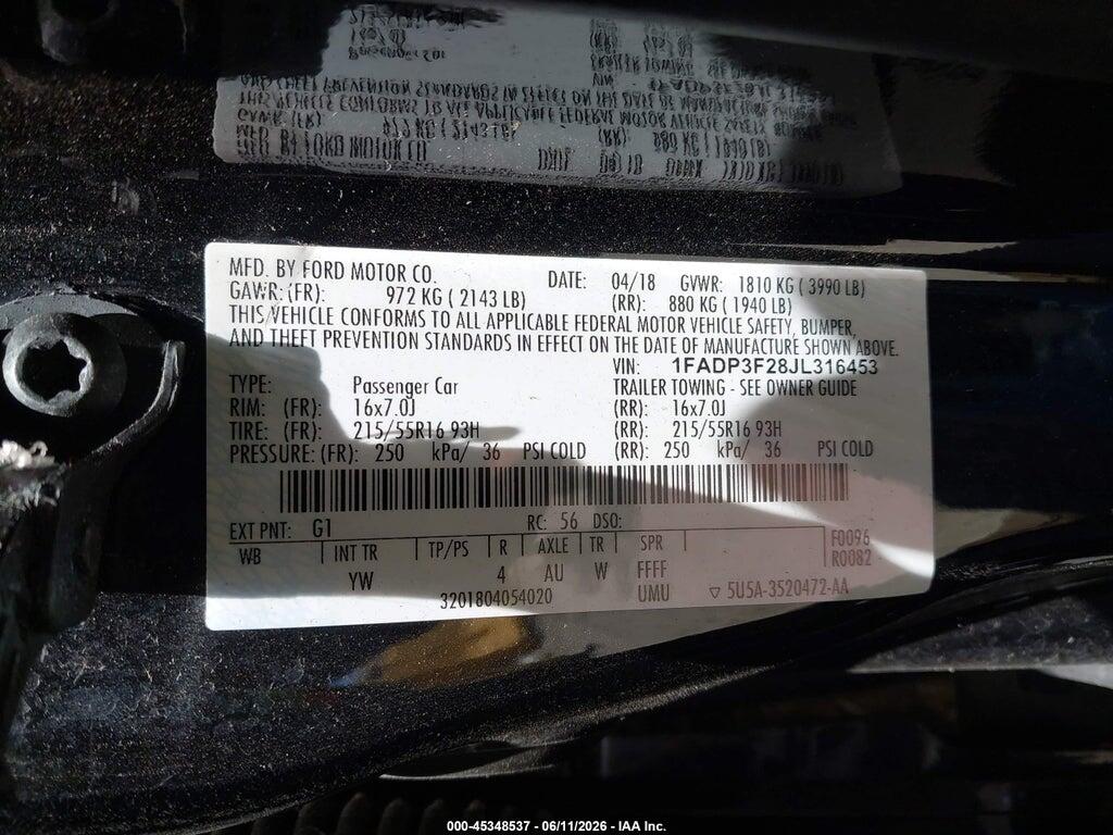 1FADP3F28JL316453 2018 FORD FOCUS photo no. 9