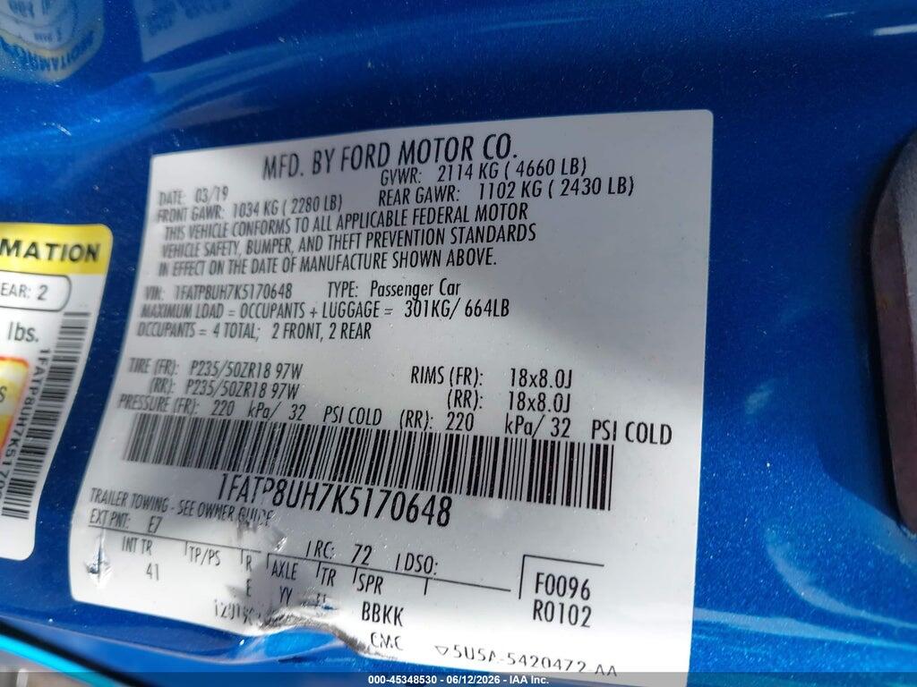 1FATP8UH7K5170648 2019 FORD MUSTANG photo no. 9