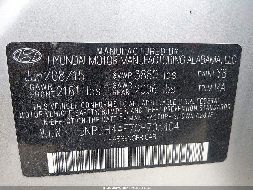 5NPDH4AE7GH705404 2016 HYUNDAI ELANTRA photo no. 9