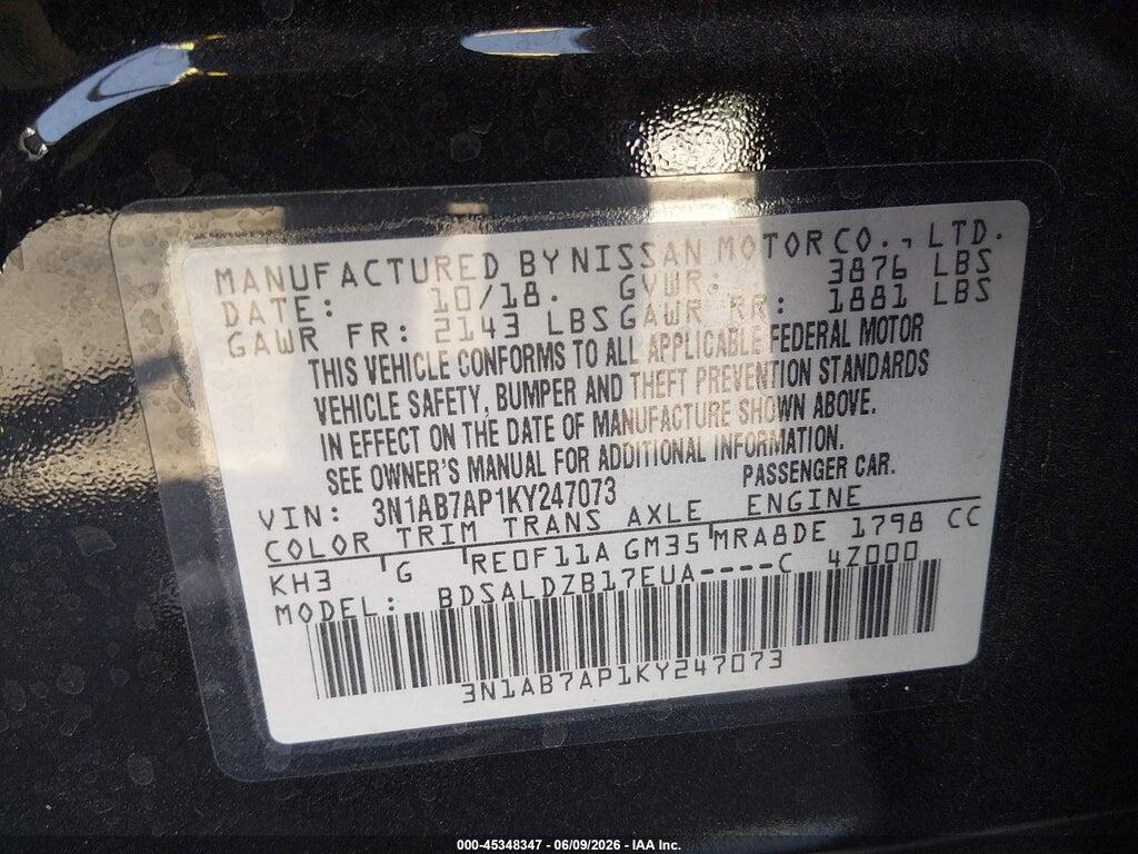 3N1AB7AP1KY247073 2019 NISSAN SENTRA photo no. 9