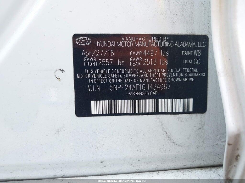 5NPE24AF1GH434967 2016 HYUNDAI SONATA photo no. 9