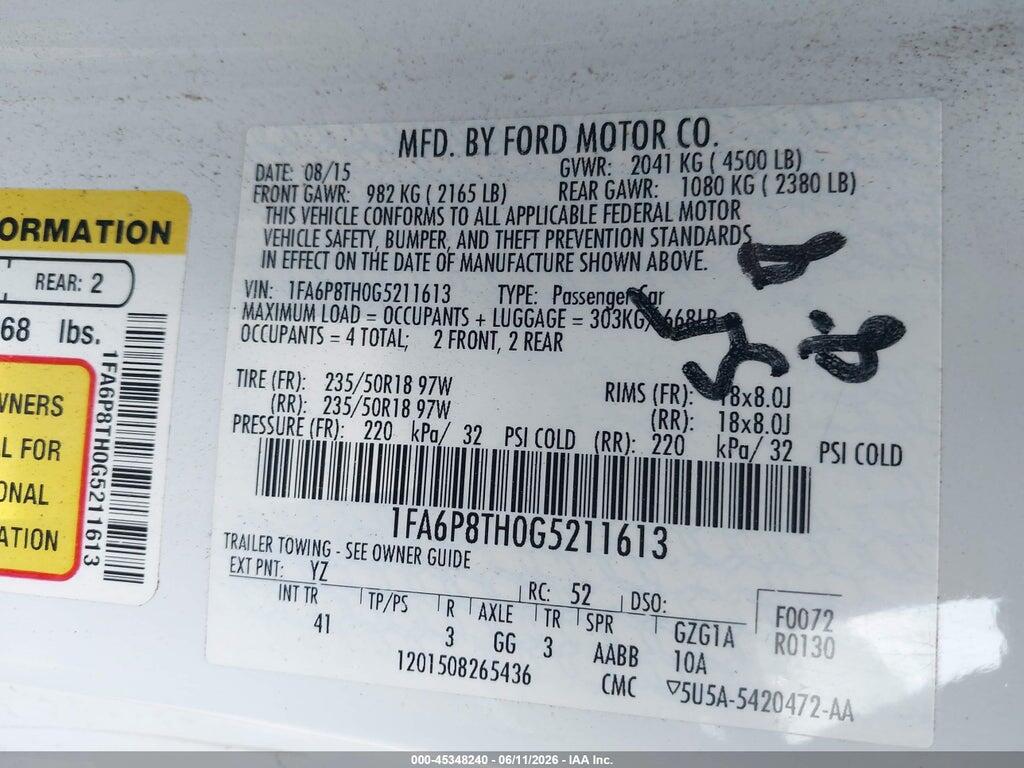 1FA6P8TH0G5211613 2016 FORD MUSTANG photo no. 9