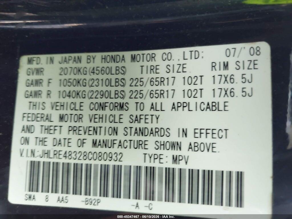 JHLRE48328C080932 2008 HONDA CR-V photo no. 9