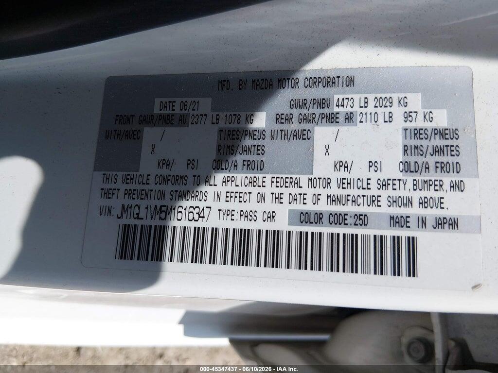 JM1GL1VM5M1616347 2021 MAZDA MAZDA6 photo no. 9