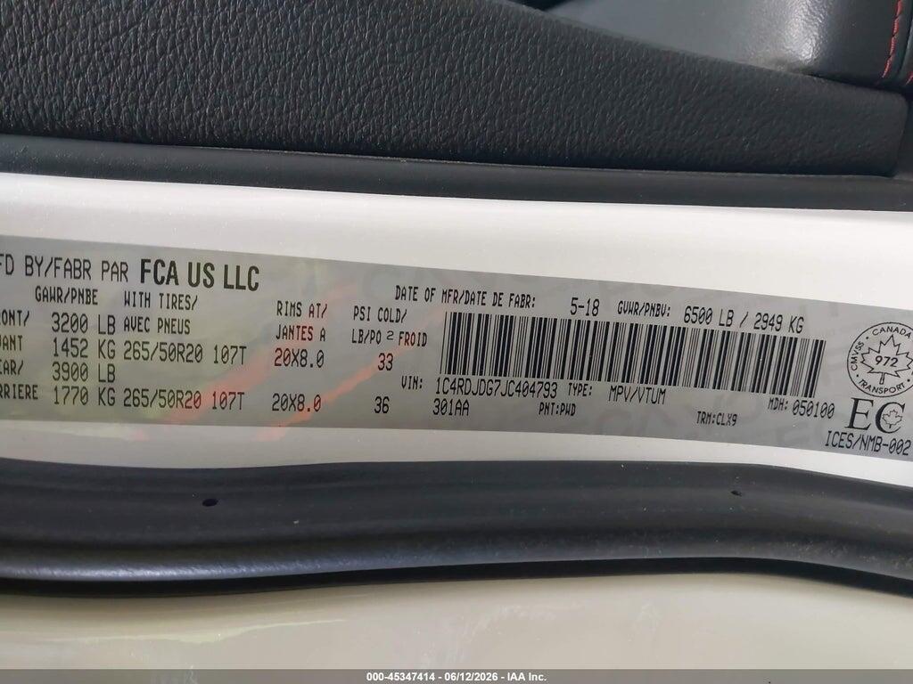1C4RDJDG7JC404793 2018 DODGE DURANGO photo no. 9