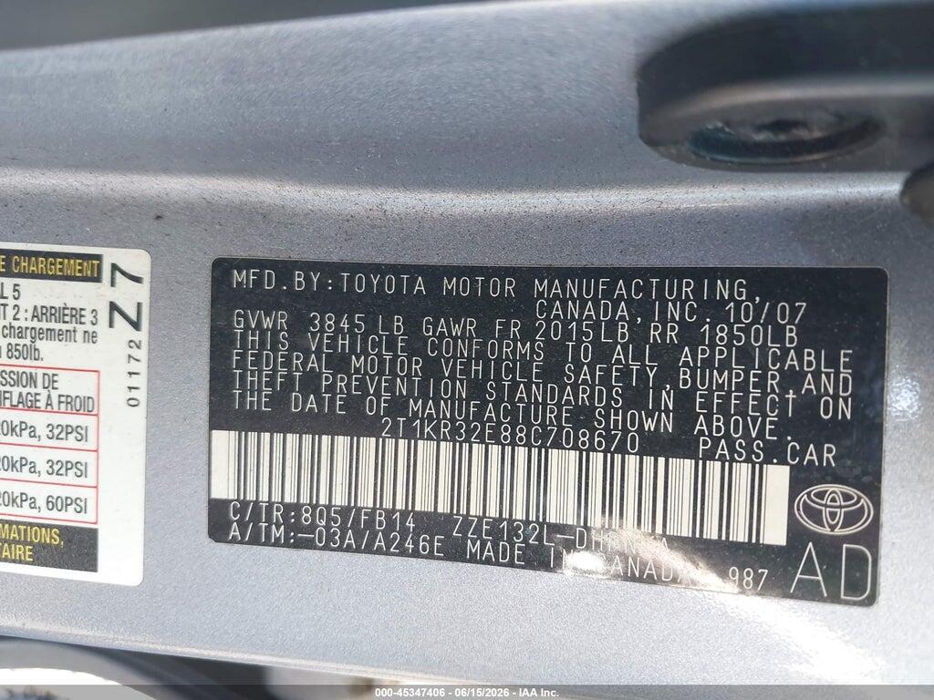 2T1KR32E88C708670 2008 TOYOTA MATRIX photo no. 9