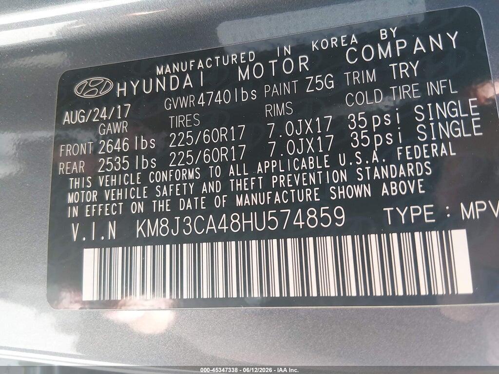 KM8J3CA48HU574859 2017 HYUNDAI TUCSON photo no. 9