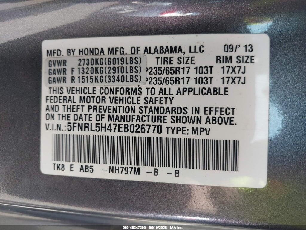 5FNRL5H47EB026770 2014 HONDA ODYSSEY photo no. 9