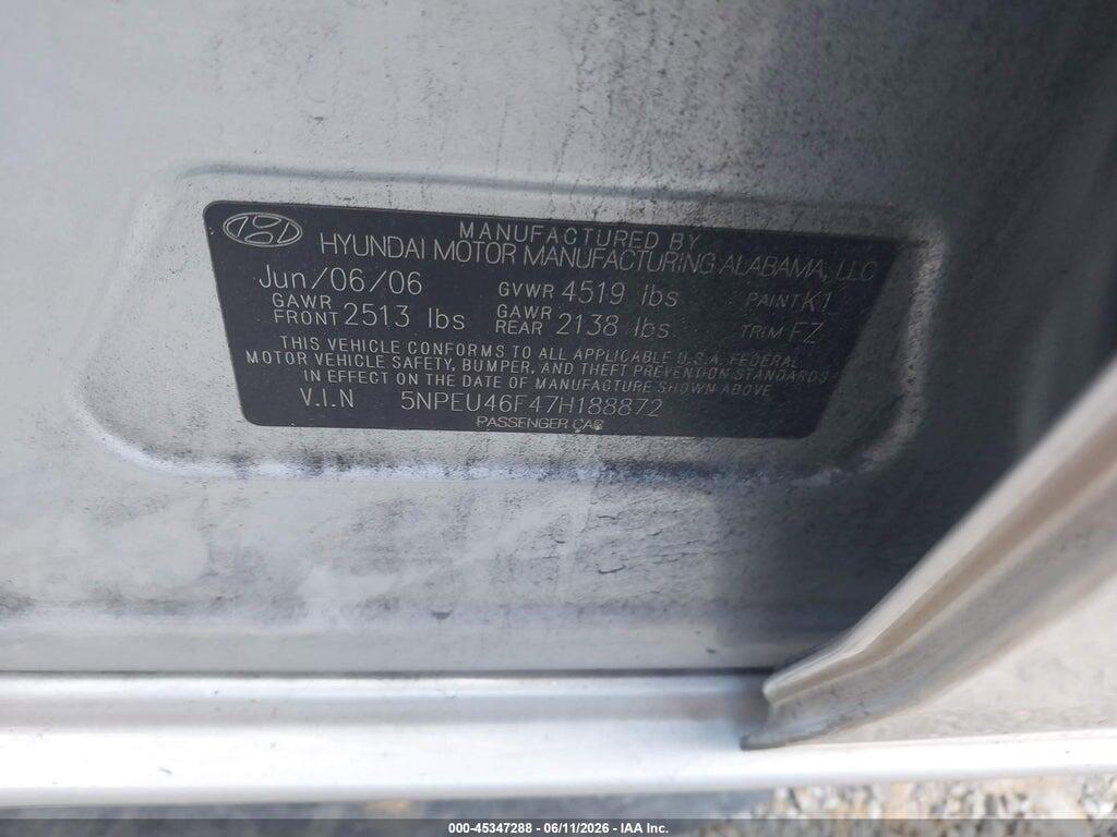 5NPEU46F47H188872 2007 HYUNDAI SONATA photo no. 9