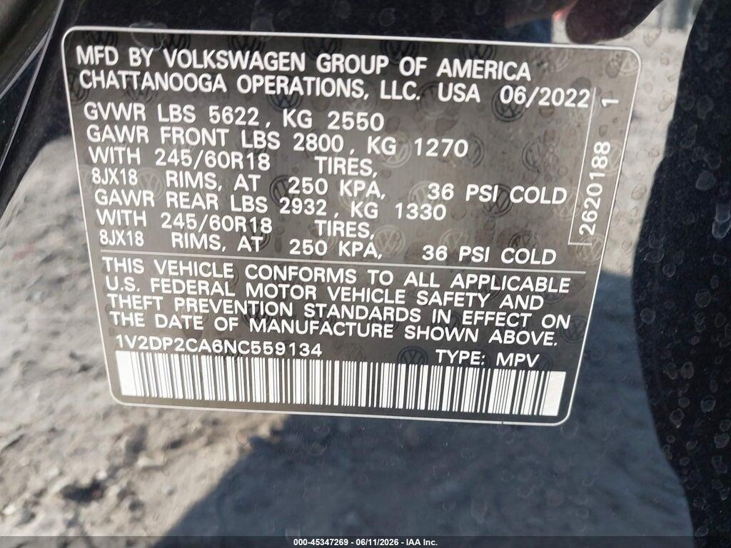 1V2DP2CA6NC559134 2022 VOLKSWAGEN ATLAS photo no. 9