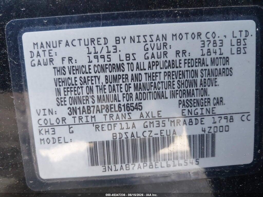 3N1AB7AP8EL616545 2014 NISSAN SENTRA photo no. 9