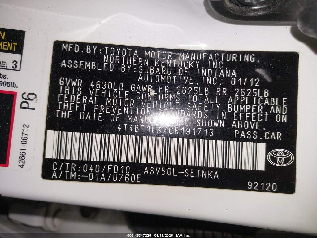 4T4BF1FK7CR191713 2012 TOYOTA CAMRY photo no. 9